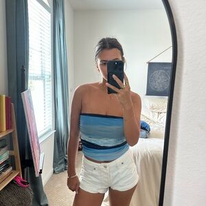 Blue Strapless Top